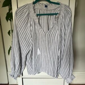 Old Navy women’s large linen-blend long sleeve white and gray striped tunic